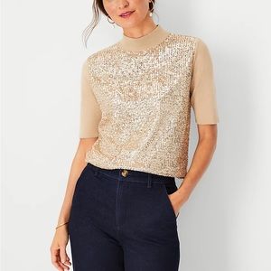 Ann Taylor Sequin Front Sweater Tee